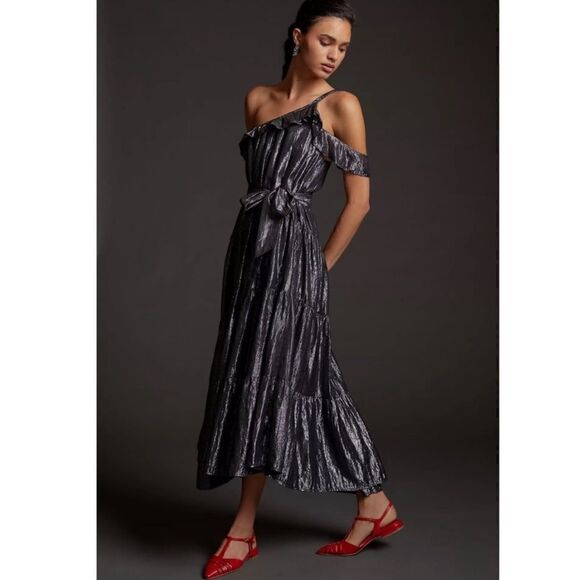 Anthropologie Maeve Ruffled One-Shoulder Midi Dress Size S - Picture 7 of 7